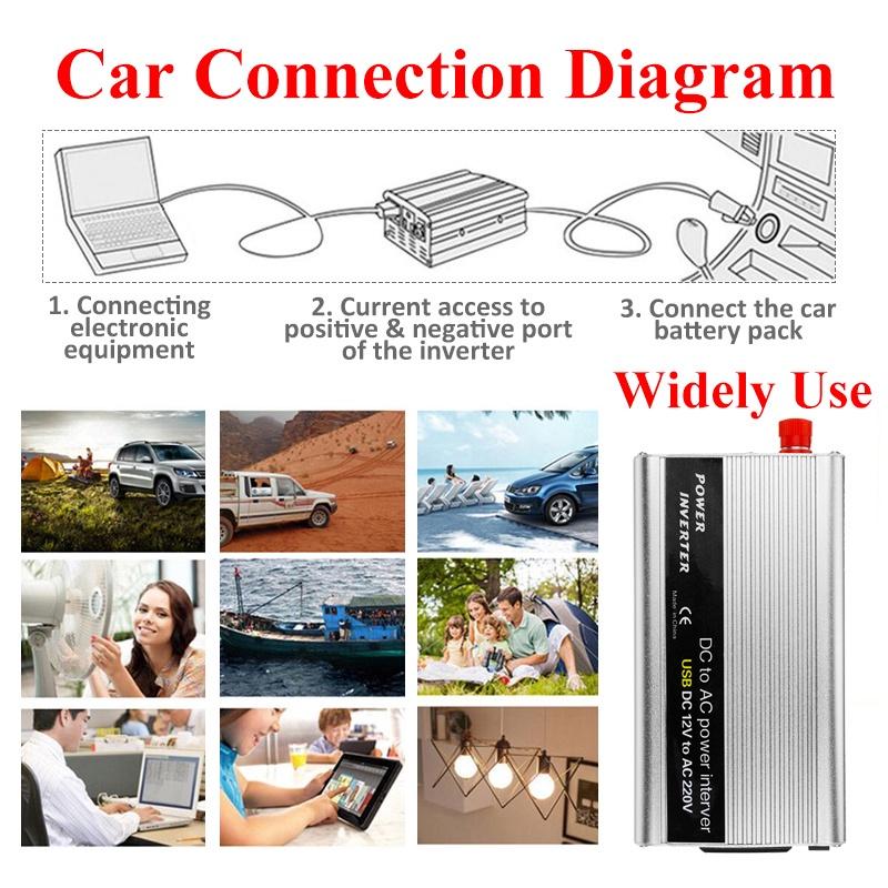 USB Charge 2000W Watt DC 12V To AC 220V Car Power Inverter Charger Converter Modified Sine Wave