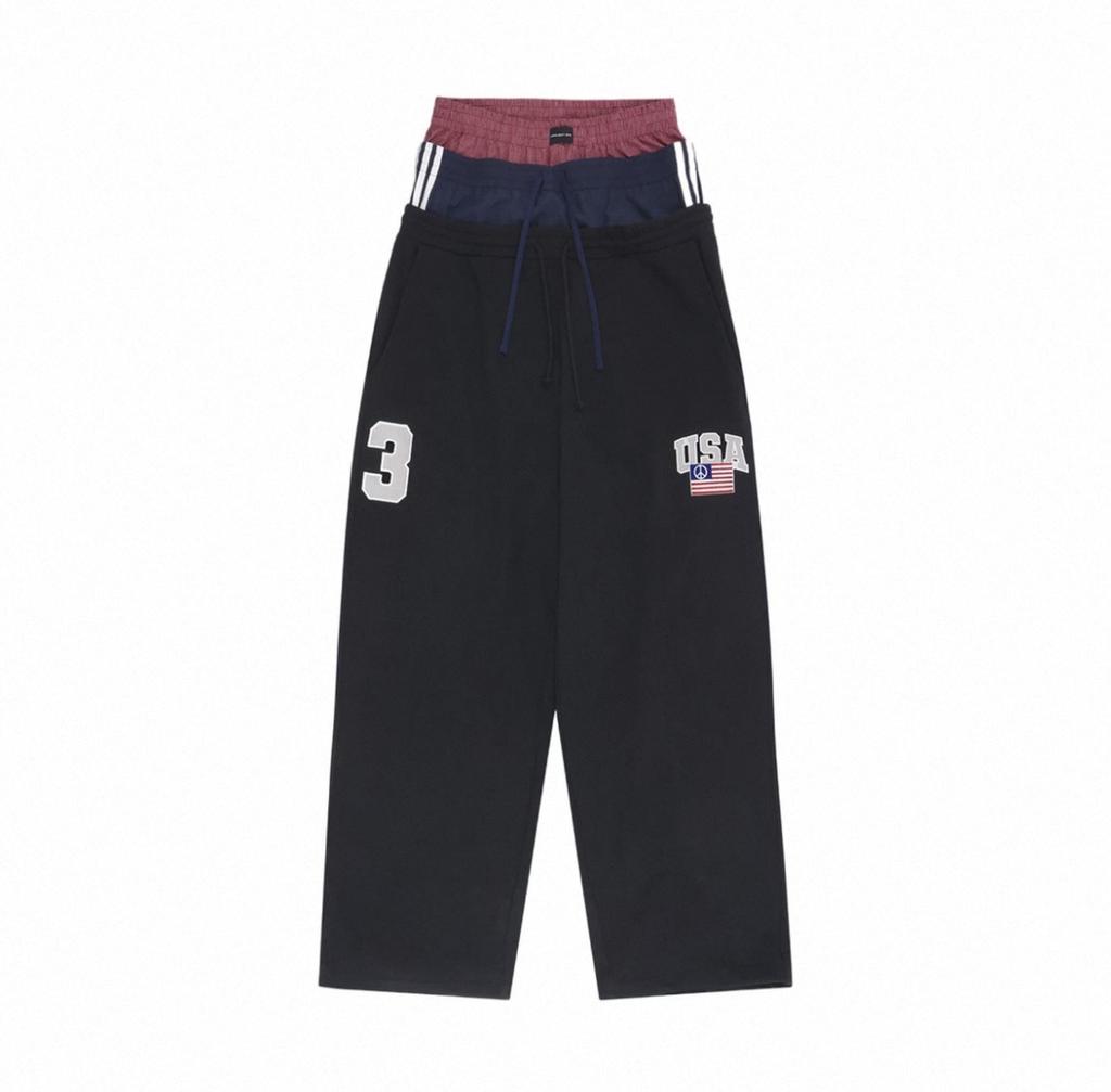 Унисекс Фейковые Три Предмета Дизайн Талии Проект Спортивные Штаны Мужчины Женщины Свободные Вышивка Цифра 3 Бирка Тренировочные Штаны Черный Серый Повседневные