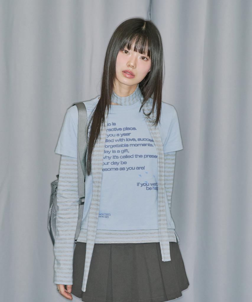 ODDSTUDIO Layered Striped Scarf Set Long Sleeve - Sky Blue