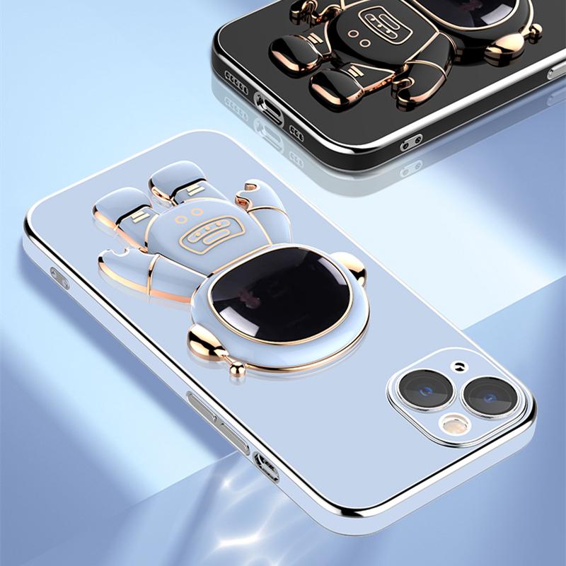 Роскошный шикарный 3D чехол для телефона с покрытием «Астронавт» для iPhone 15 14 13 12 11 Xs Pro Max Mini X 8 7 Plus SE портативный держатель-подставка чехол