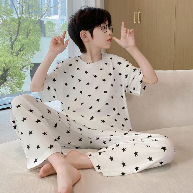 Boys Pajama Set Short Sleeve Modal Sleepwear Cartoon Print Lightweight Home Wear Kids 8