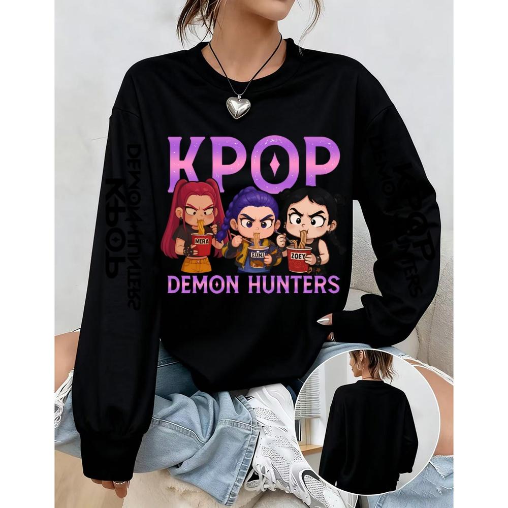 Женские повседневные аниме K-pop толстовки с принтом охотников на демонов, дизайн, длинный рукав, круглый вырез, осень