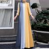 Women Casual Round Neck Long Sleeve Loose Patchwork Long Dress