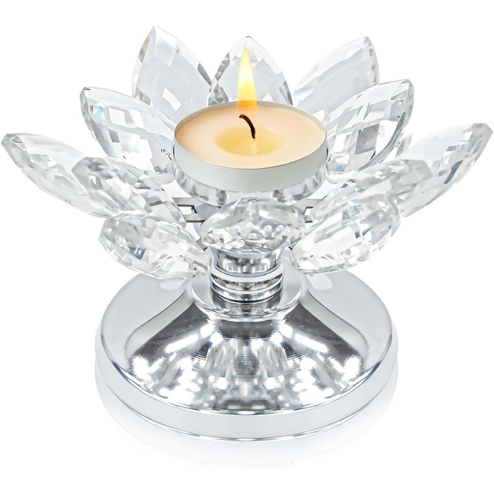Metal Base Lotus Candle Holder Non-slip Clear Flower Candles Stand Crystal Lotus Candlestick Party