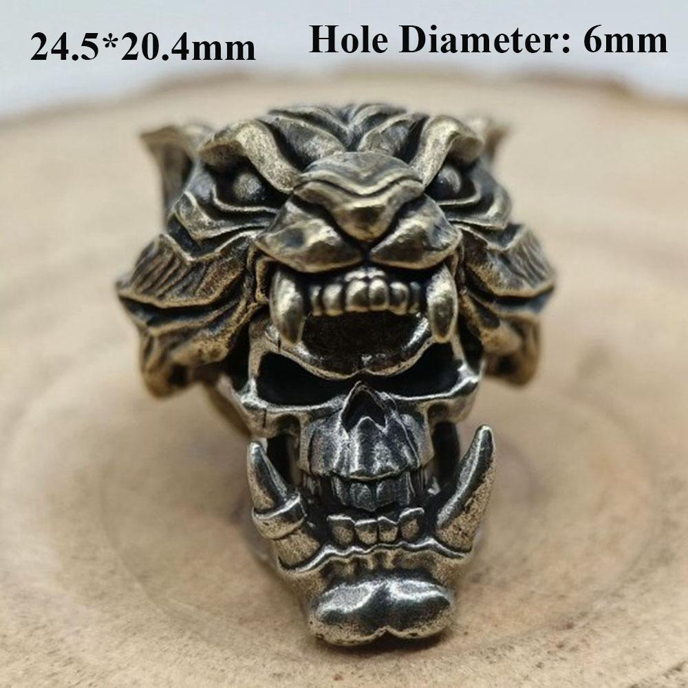 Retro Tiger Double-layer Skull Brass Bead Charms Bracelet Lanyard Pendant EDC Outdoor Tool
