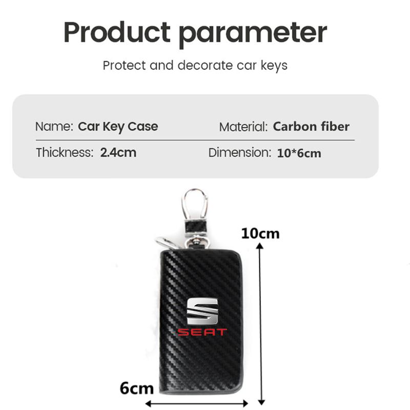 wszp1 Car Key Bag Carbon Fiber Key Holder Keyring Wallet Zipper For Seat Leon Ibiza Alhambra Exeo Altea Arona Mii IBL Car Accessories