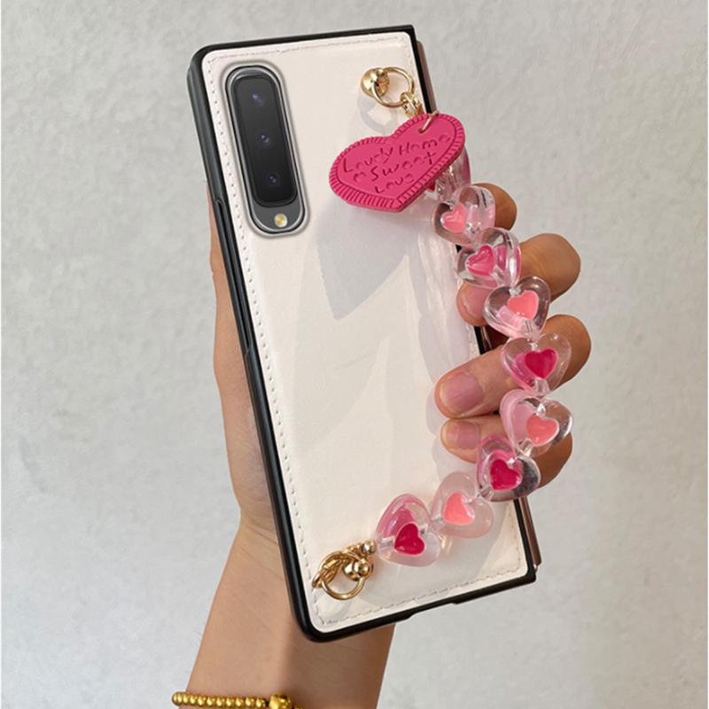 Luxury Fashion Cute Diy Flower Pearl Hand Chain Bracelet Case Cover For Samsung Galaxy Z Fold 3 2 5g Zfold 4 Leather Back Fundas