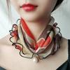 Square Women Fun Ears Edge Pearl Elegant Printed Neck Ties Pendant Temperament Cute Silk Scarf Versatile  Handmade