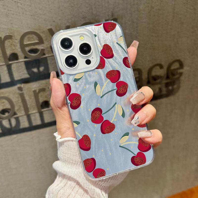 Чехол для телефона с рисунком вишни, роскошный, блестящий, для iPhone 16 Pro Max 15 Pro 14 13 12 11, гибридный, TPU, PC, ударопрочный, тонкий, прозрачный, бампер