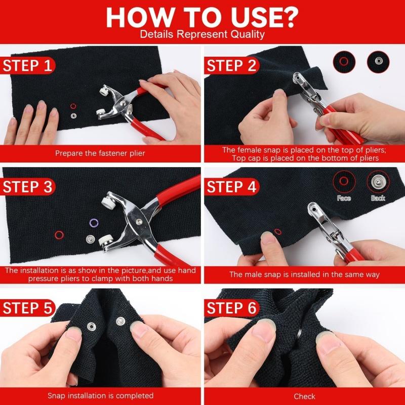 100Sets Metal Snap Button Kit, with Fastener Plier, New Snaps for Fabric, Snap Buttons for Sewing Fasteners, Suitable for DIY Crafts, Clothing, Sewing