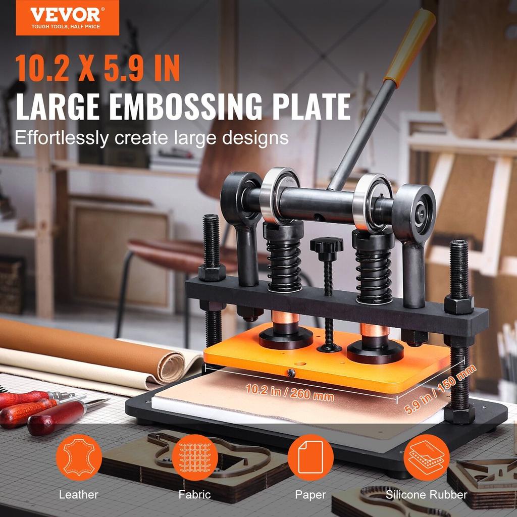 Leather Cutting Machine, 10.2 x 5.9 in Embossing Plate Manual Die Cutter, 0.47 in Pressure Stroke Leather Embossing Machine, Dual Guide Shafts Die Cut
