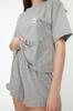Women's Fashion New Pajama Set Gray Cotton Printed T-shirt-Shorts Knitted Pajama Set
