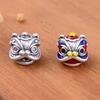 Sterling Silver S999 3D Lion Dance Spacer Beads for DIY Chinese Style Bracelets