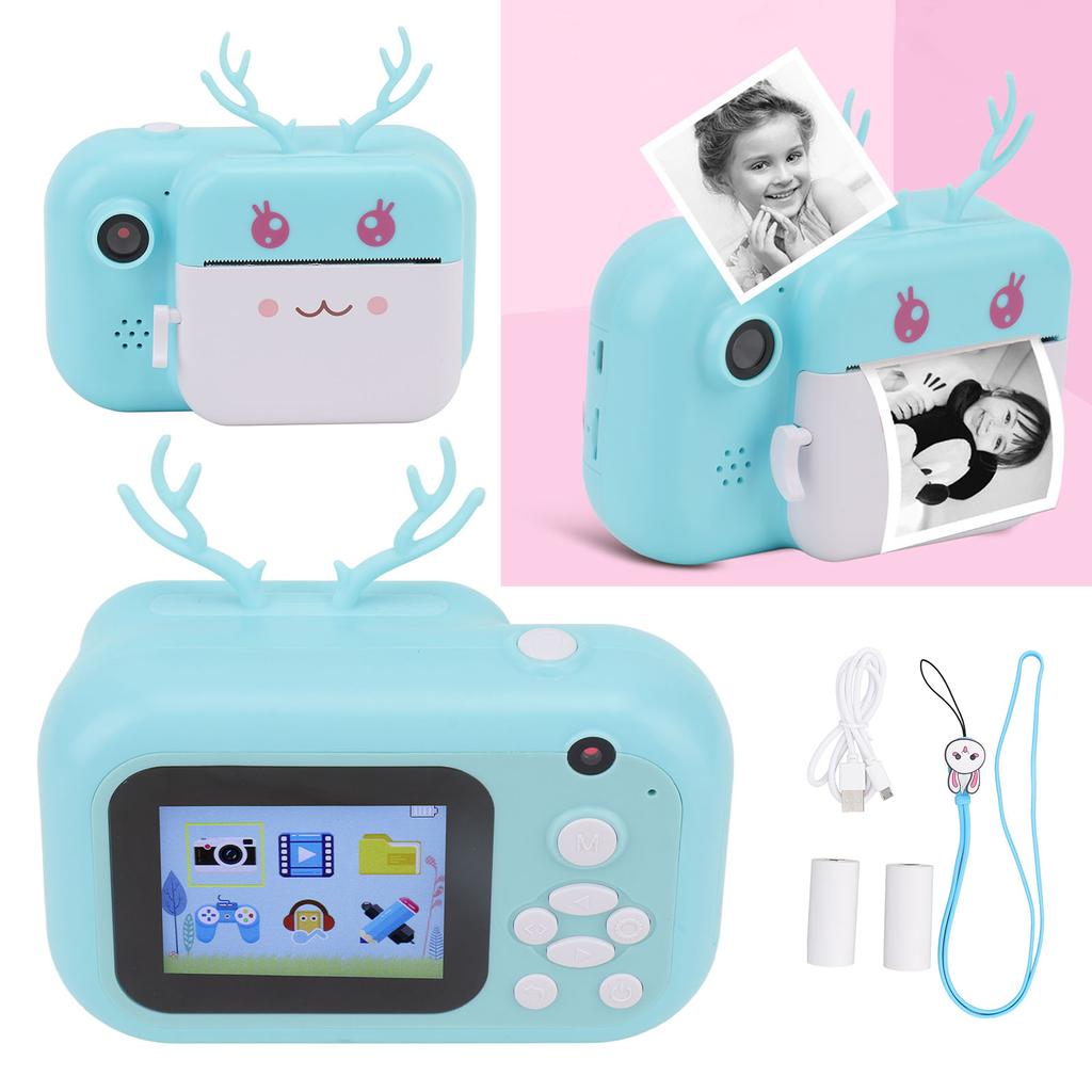 Детская камера для печати Mini 24MP Fawn Shape Blue HD Print Paper Roll Instant Photo Cameras
