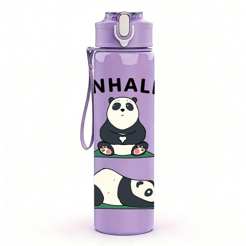 1PC Inhale Exhale Panda Print 750ml Color Plastic Sports Water Bottle Leakproof Flip Straw Lid Suitable for Sports Office Home Use