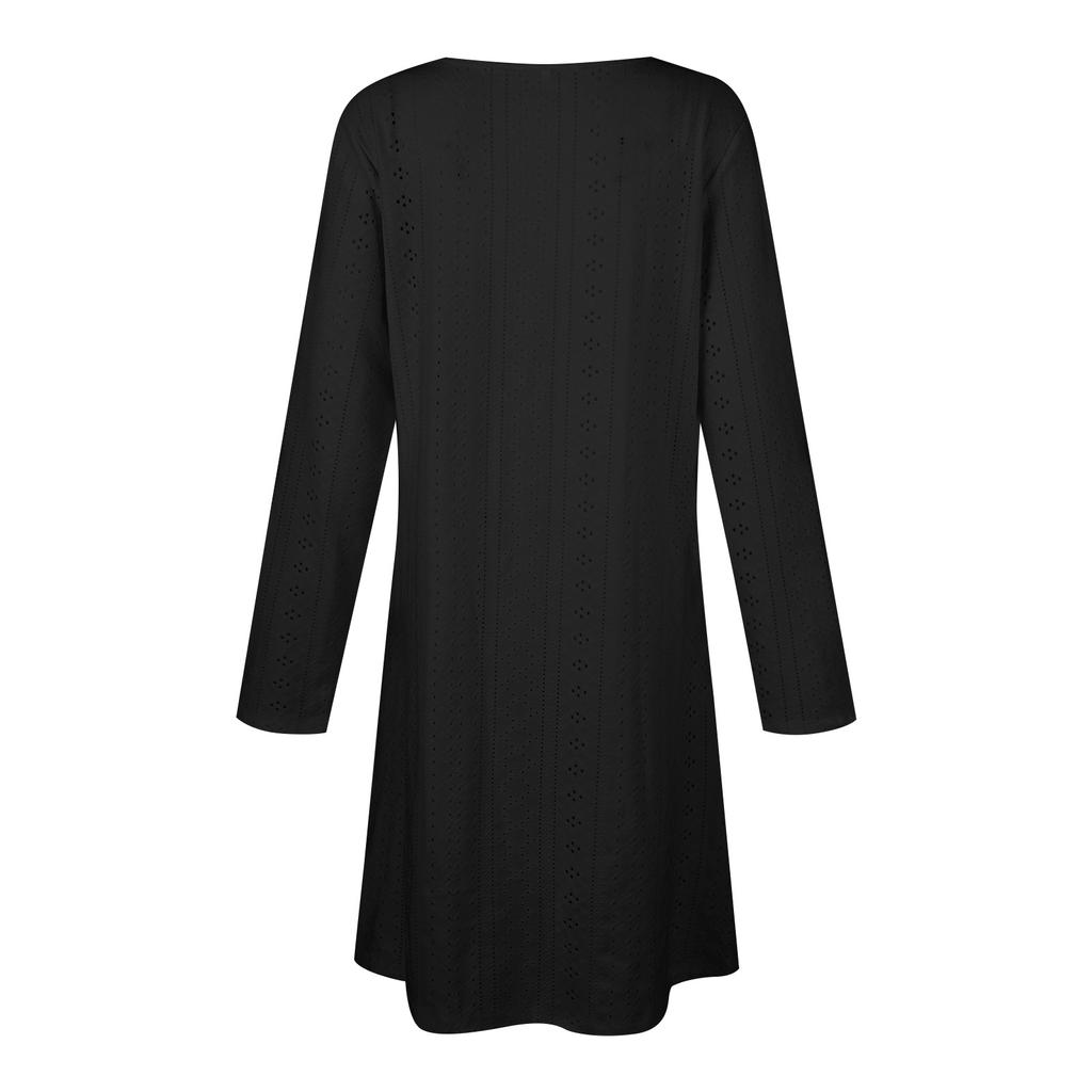 Женское модное повседневное платье с длинными рукавами и V-образным вырезом, однотонное