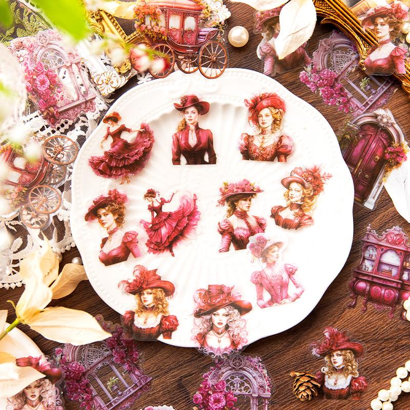 30Pcs Retro Elegant Princess Lady Stickers European Court Crinoline Journal Scrapbook DIY Decor Supplies