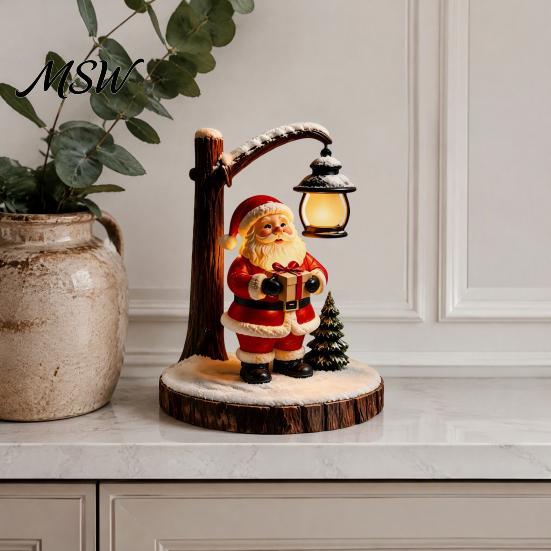 Portable Night Lamp for Office Christmas Santa Claus Reading Lantern, Snowman Elk LED Light with Warm Cute Resin Nursery Glow, USB Tabletop