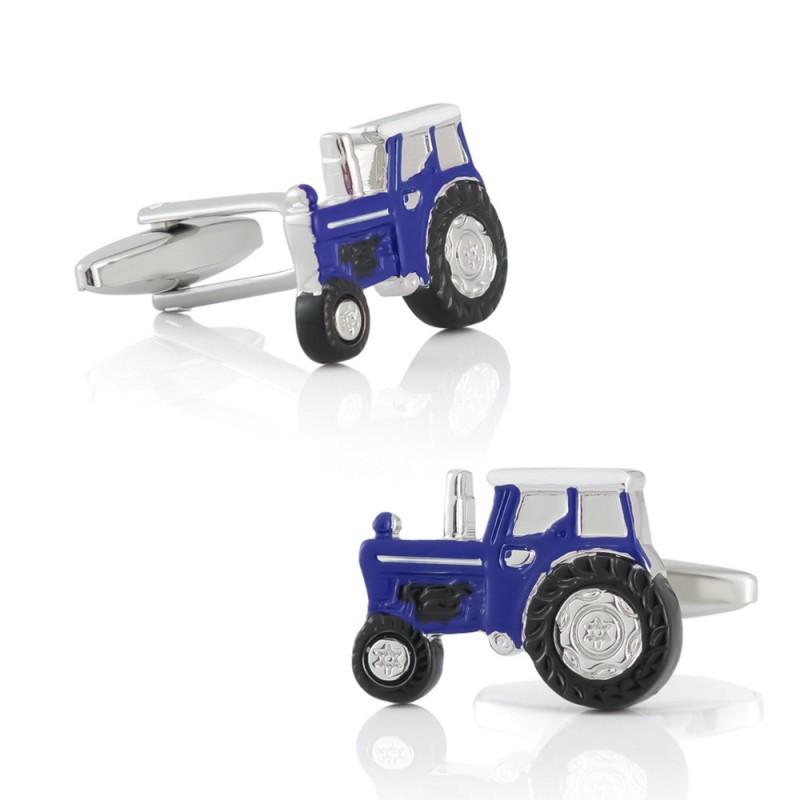 Blue Tractor Baked Enamel Metal Cufflinks Men's French Shirt