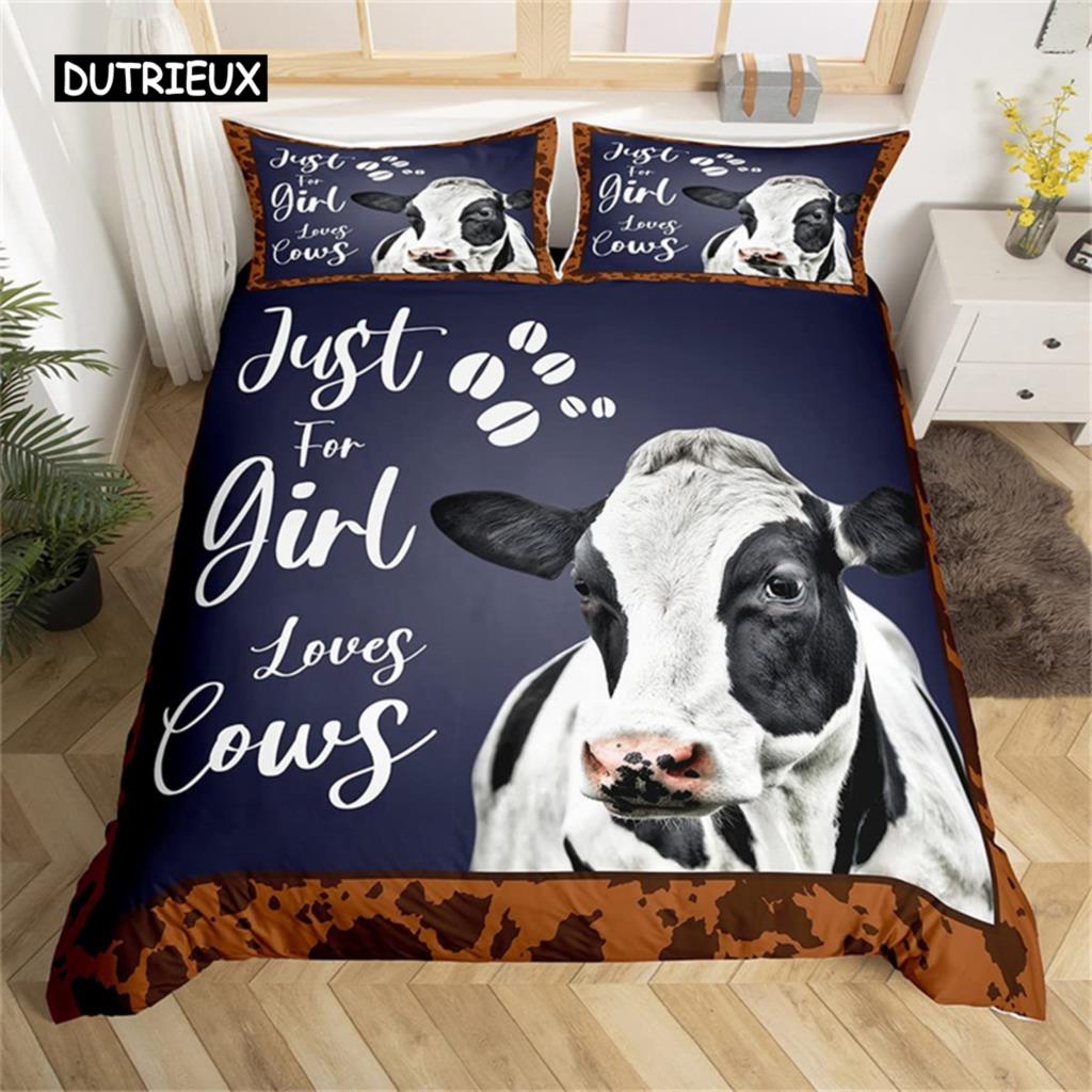 Пододеяльник Highland Cow Microfiber Western Farmhouse Animal Bedding Set Leopard Cow Skin Fur Floral Print Sheer Room