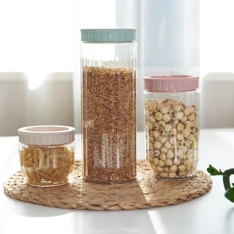 Kitchen Transparent Food Storage Container With Lids Durable Seal Pot Cereal Grain Bean Rice Sealed Plastic Milk Powder Jar
