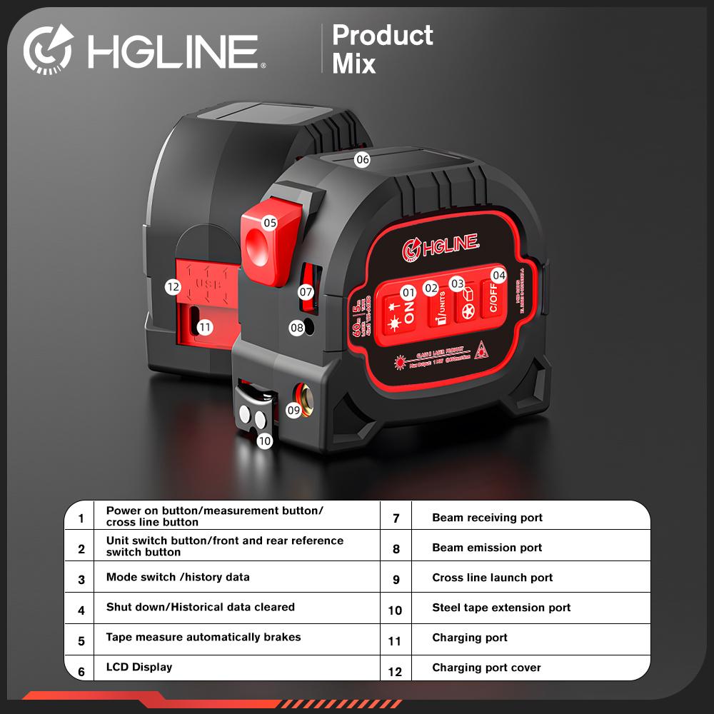HGLINE 4 в 1 60 м лазерная рулетка 5 м рулетка линейка ЖК-дисплей электронная линейка лазерный дальномер измерительный инструмент