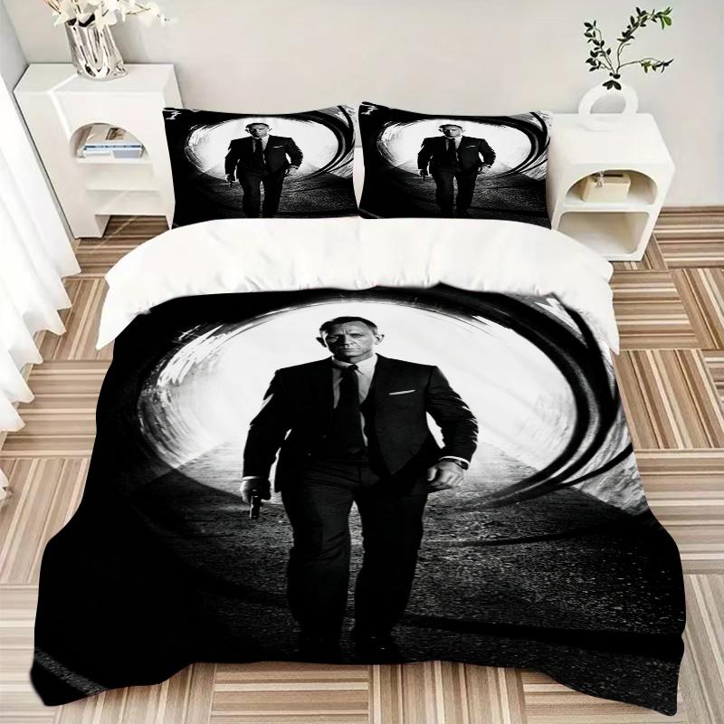 3Pcs James Bond Shadows Bedding Set Quilt Cover Pillowcase Home Christmas Xmas Halloween Gift 1 Duvet Cover 2 Pillowcase Em92429