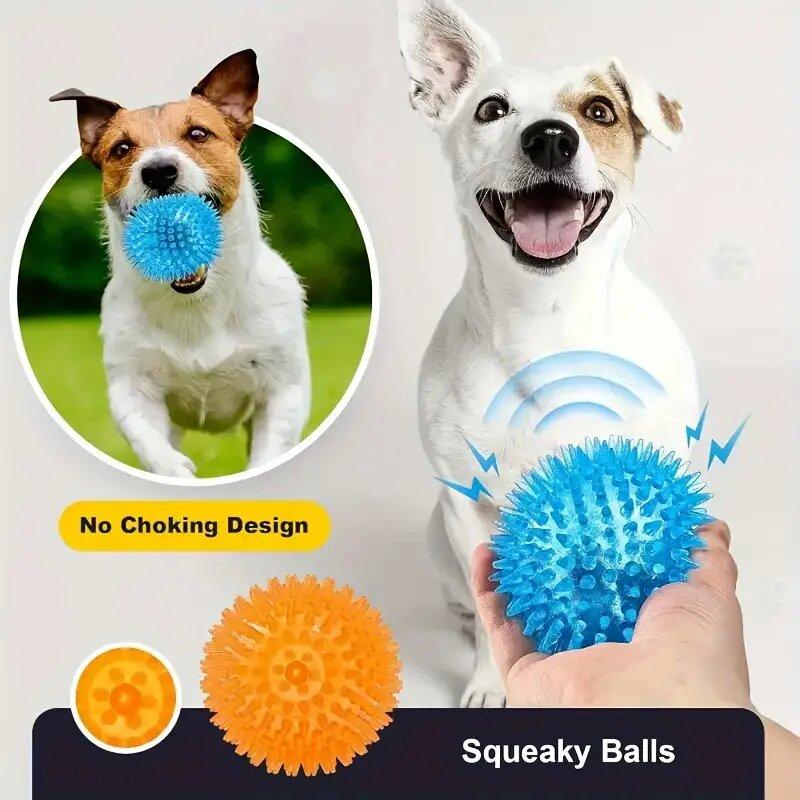 Interactive Squeaky TPR Bite-resistant Bouncy Balls Pet Toy Bright Colors Outdoor Training For Dog and Cat 1Pcs Soft Burr Teeth Cleaning  Handmade