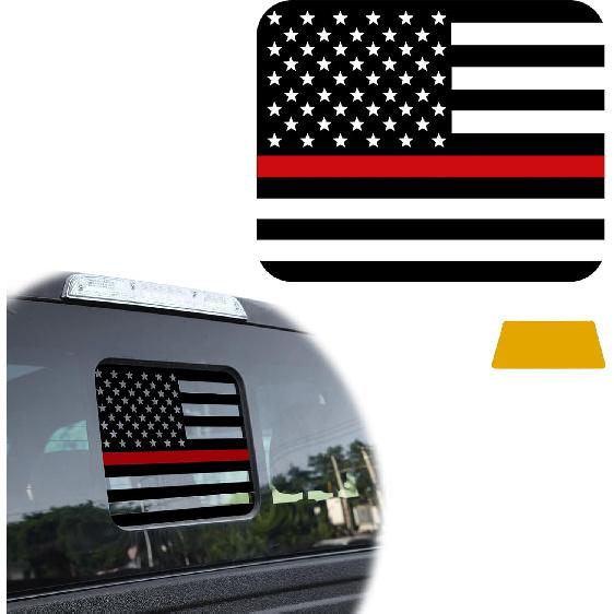 Back Sliding Window n US Flag Vinyl Decal, Auto Styling Compatible with Ford F150 F250 F350 2015 , Rear Middle Window n Flag Decal (Black Line)