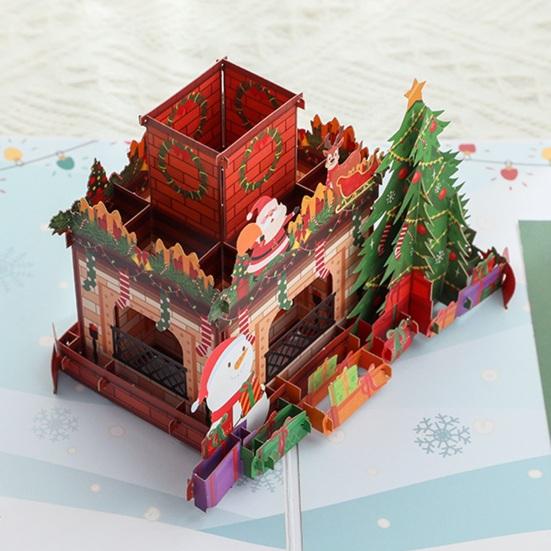 Yousheng 3D Christmas Fireplace Greeting Card Pop-Up Holiday Card for Festive Wishes Cozy Holiday Home Decoration