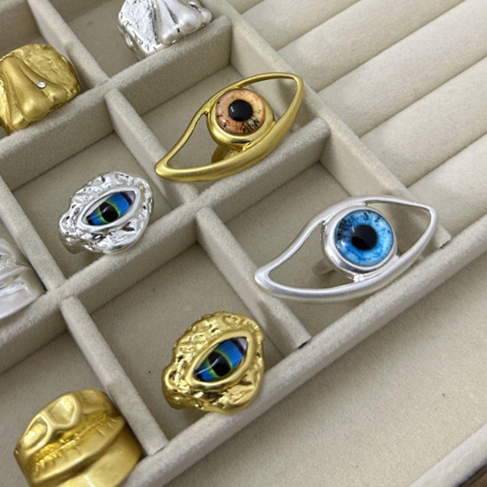 Korean Style Blue Eye Finger Buckle Geometric Gothic Rings Retro Demon Eye Rings  Couple