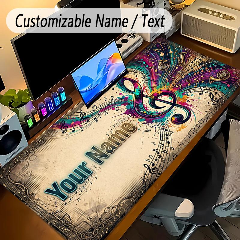 Music Theme Personalized Mouse Pad Custom Name Text Non Slip Desk Pad For Laptop Office Desktop