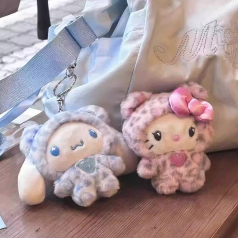 Серия Sanrio с леопардовым принтом Плюшевый брелок-подвеска для сумки Hello Kitty Сладкий подарок на день рождения для детей и девочек