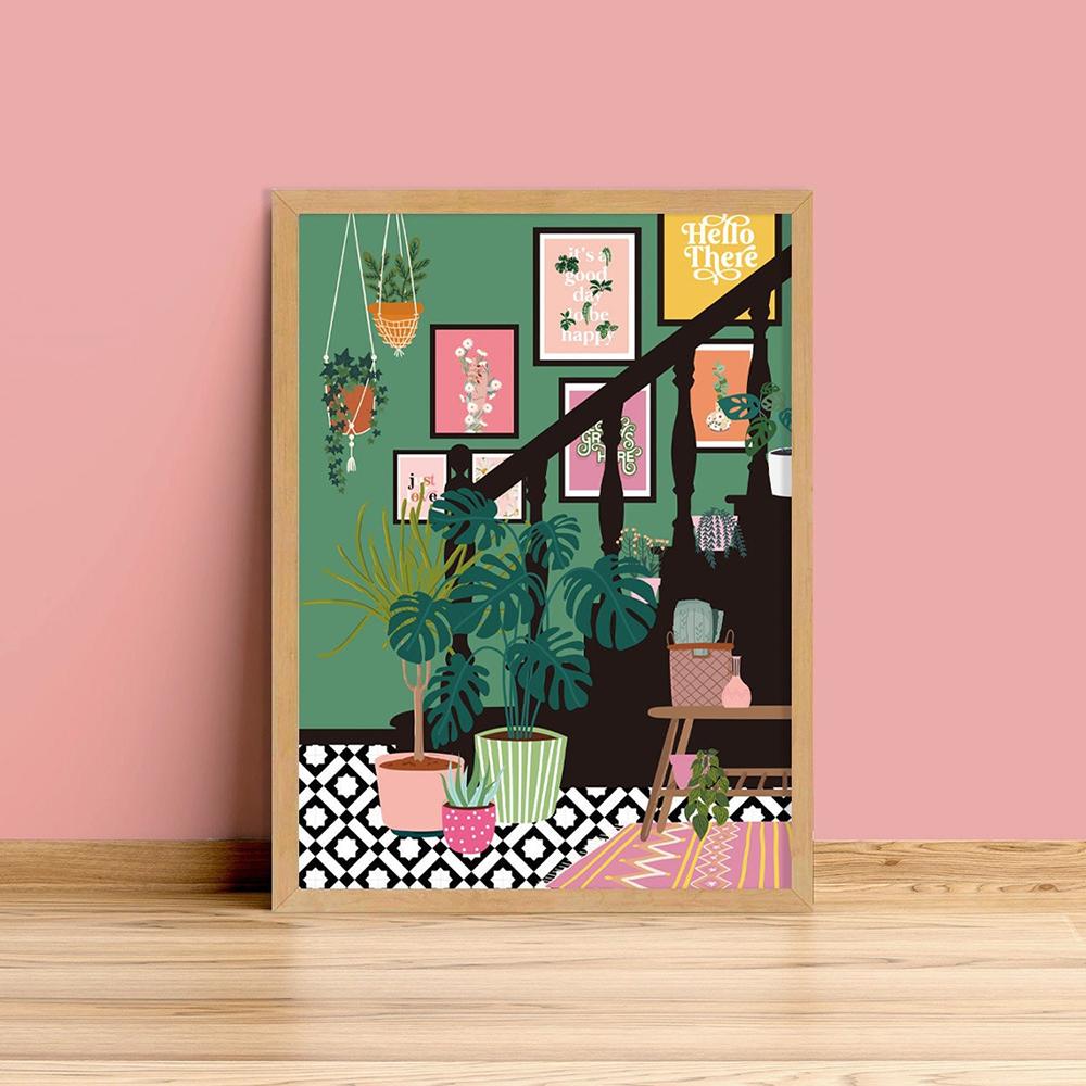 Тропические растения. Растения для ванной комнаты. Скандинавский плакат. Богемное украшение с зелеными листьями.