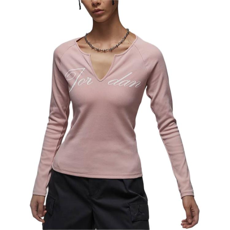 Jordan T Shirts Women's Pink V Neck Moderate FV7189-601