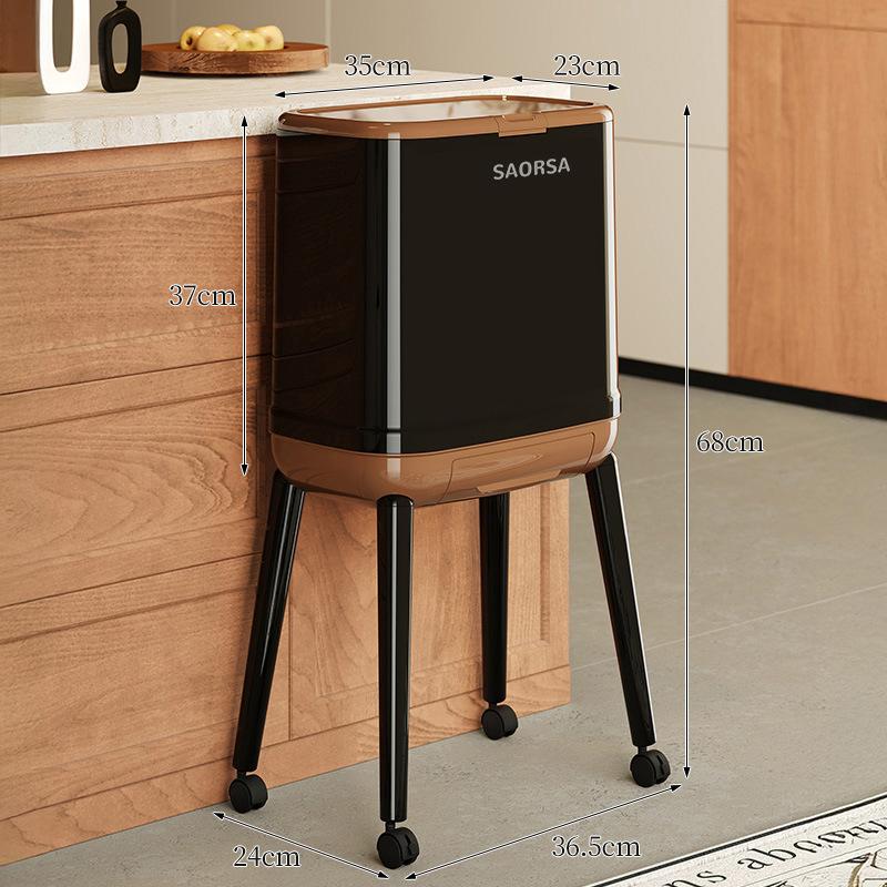 Trash Can Kitchen Large Capacity with Lid Press-type No Bend Over Movable Bathroom Living Room Trash Can