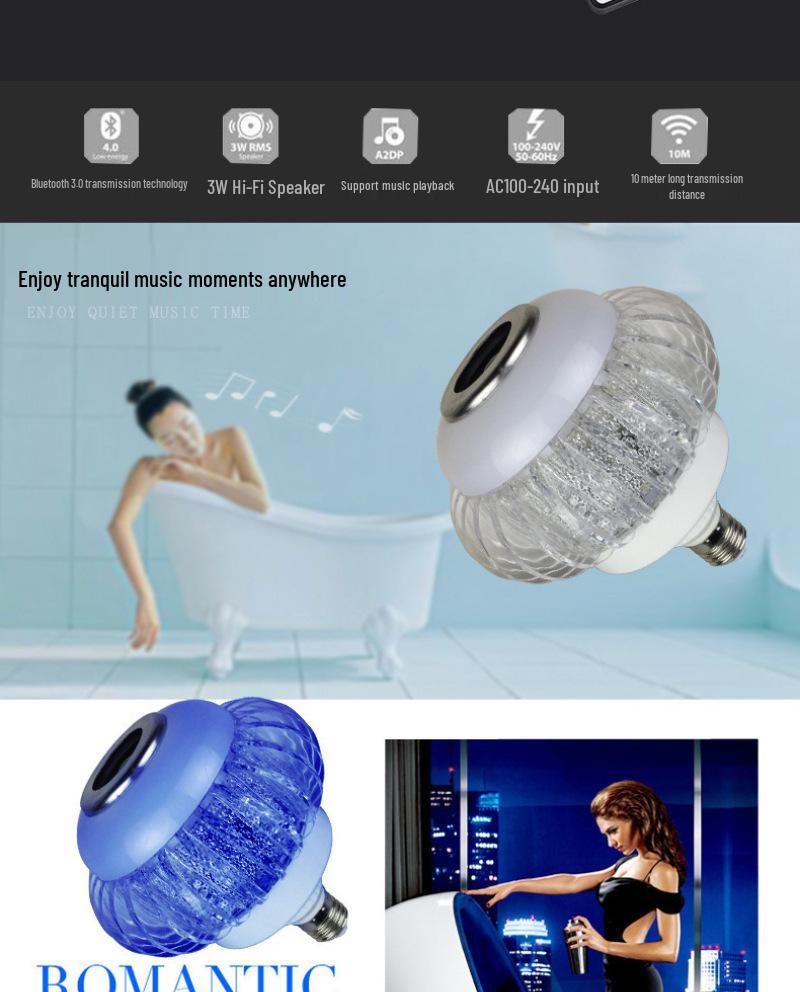 Bluetooth LED Музыкальная Лампочка: 7-цветная светодиодная подсветка для колонки с пультом дистанционного управления для сцены и создания атмосферы