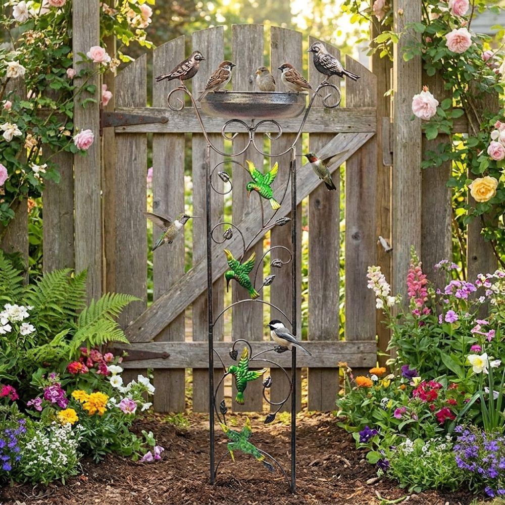 Freestanding Metal Bird Bath Sturdy Bird Bath Feeder Climbing Plant Support Patio