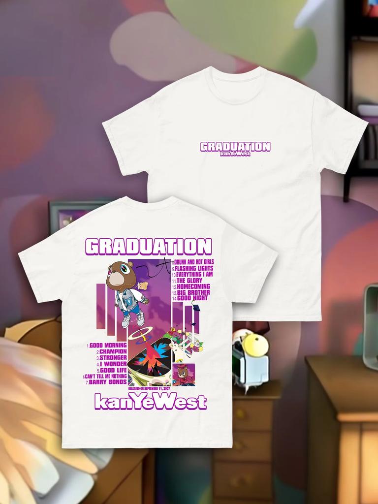Графическая футболка Kanye West Альбом GRADUATION Оверсайз Y2k Унисекс Короткий рукав Плотный хлопок Уличная Одежда Harajuku Женская Мужская Футболка