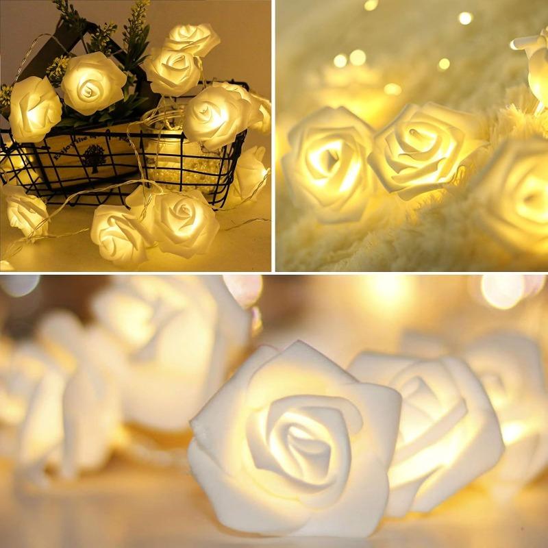 3M 20 LED Simulated White Rose String Light Living Room Bedroom Fairy Light New Year Christmas Valentine's Day Wedding Party Decoration Light