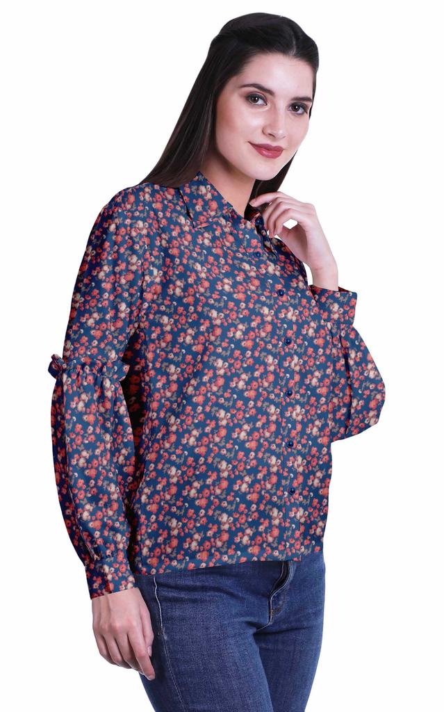 Moomaya Printed Long Sleeve Top For Women Classic CollarA  SummerA  Button Up