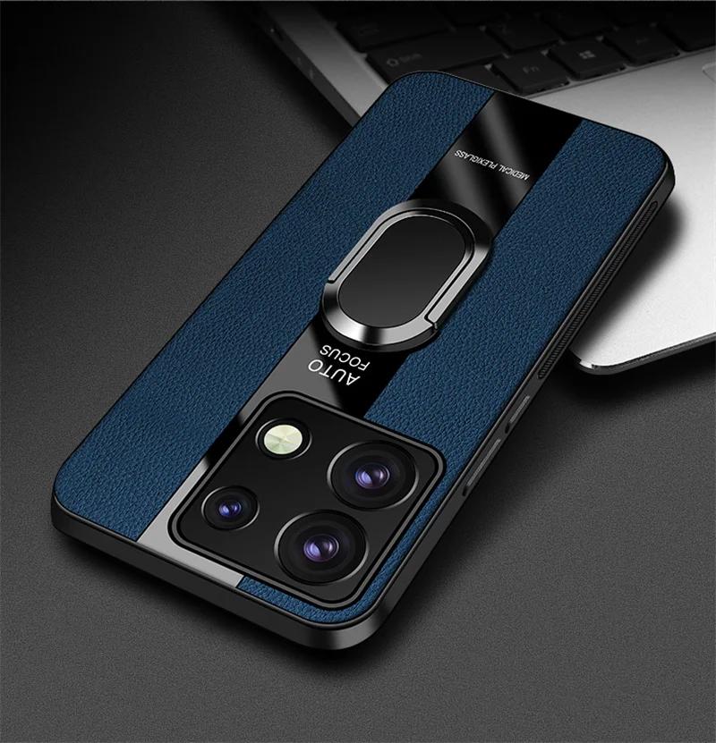 Для Redmi Note 13 Pro Note13 Pro + чехол для телефона с магнитным кольцом для POCO X6 Pro M6 Роскошный кожаный мягкий силиконовый противоударный чехол-бампер