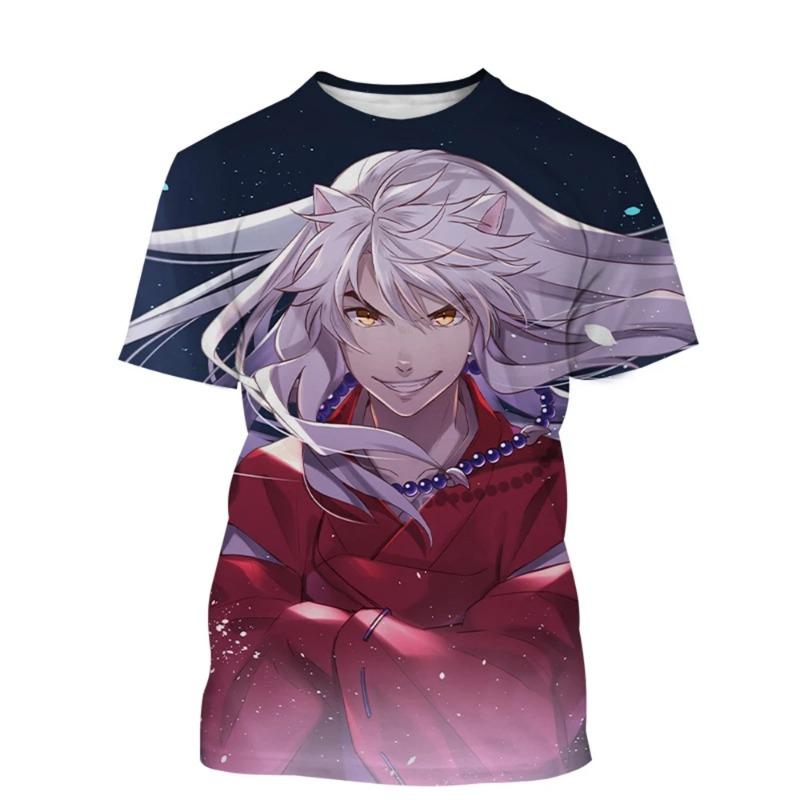 Футболка с принтом аниме Inuyasha 3D, мужская и женская, модная, повседневная, в стиле Харадзюку, хип-хоп, уличная, крутая, с круглым вырезом, S