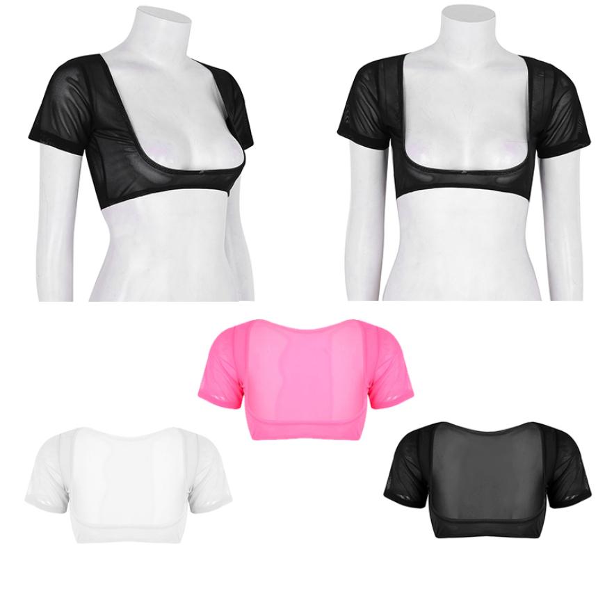 Sheer See Through Short Sleeve Crop Top Summer Sexy Short Tops Clubwear Dancewear