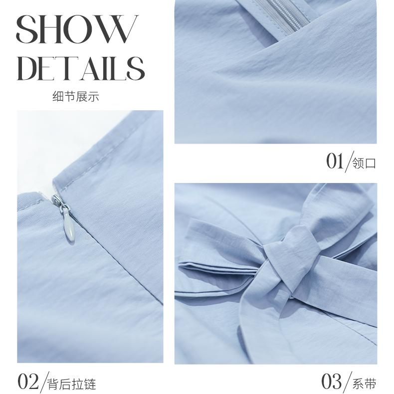 French temperament generous collar basic clean color simple strap waist slimming dress