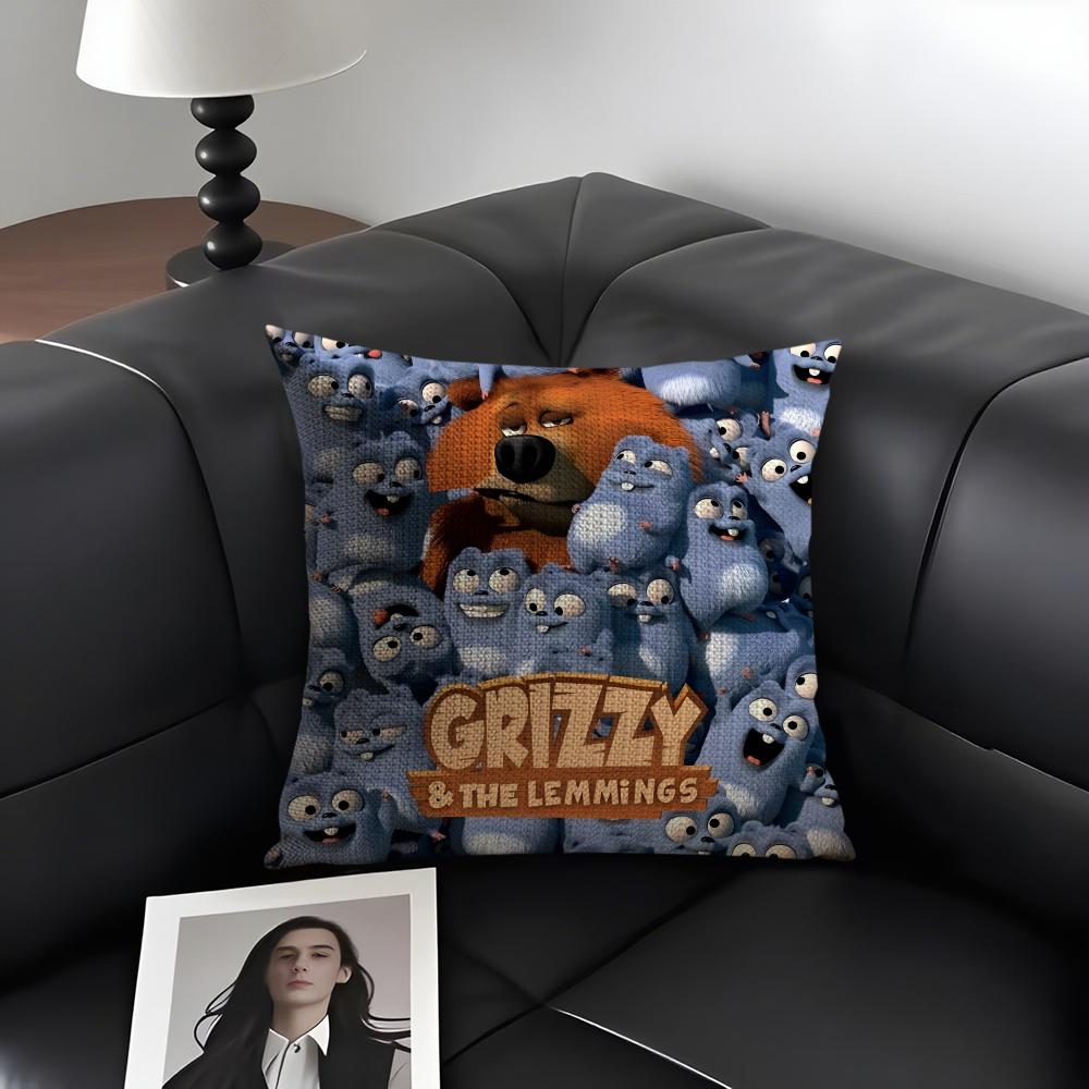 Чехол на подушку G-Grizzly и L-Lemming Натуральный лен Органическая ткань Двусторонний принт Диван Домашний декор Подарок Наволочка