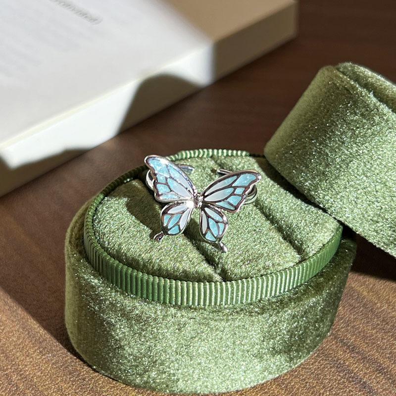Star Love Inflorescence Ice‑Blue Small Broken‑Diamond Flower Butterfly Sweet Open Ring Simple Light‑Luxury Versatile Student Daily Gift