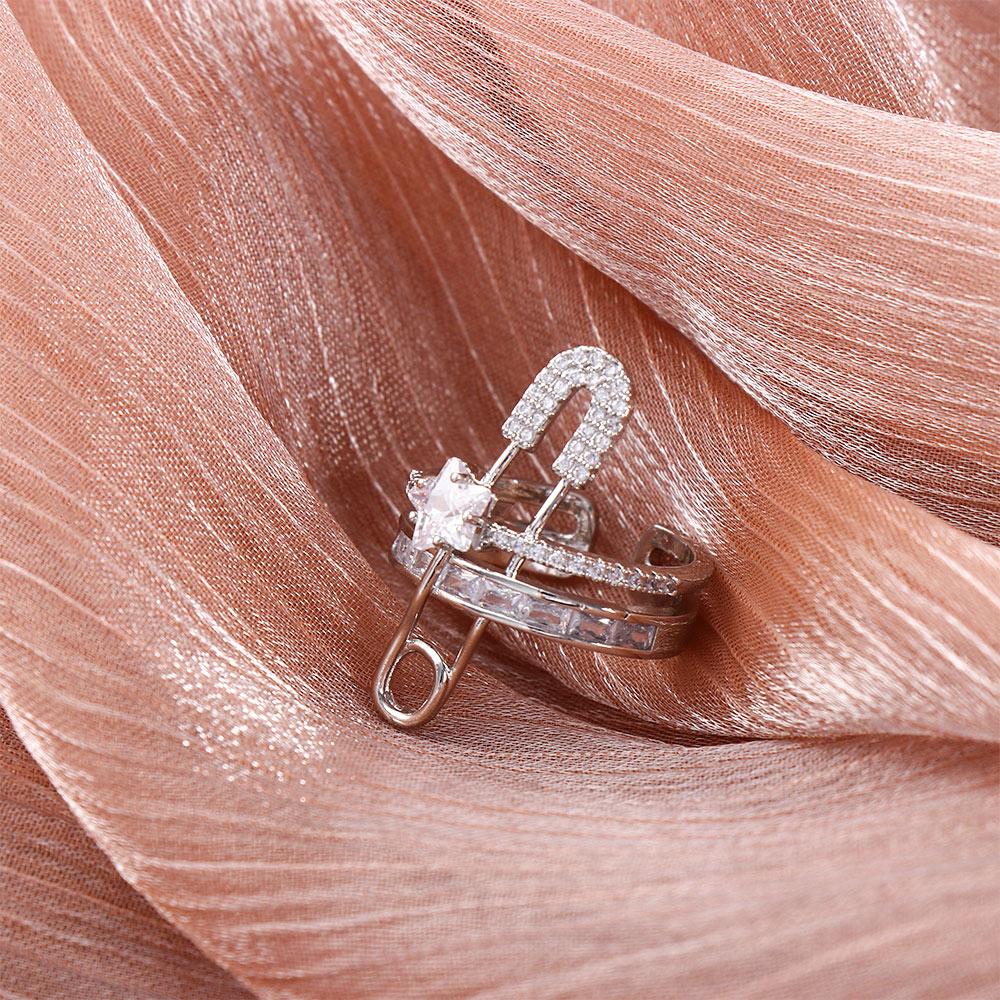 American Micro-Inlaid Zircon Pin Design Exaggerated Finger Rings Fashion Jewelry Copper Open Ring