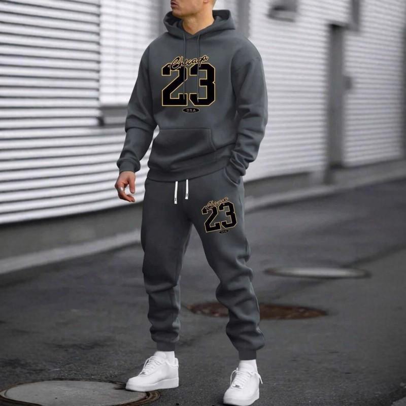 Hot Trend Winter Unisex Loose Fleece Hoodie Set Printed Hip Hop Tracksuit