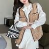 V Neck Vest for Women Autumn Winter New Fashion Vintage Button Up Tweed Jacket Casual Pockets Sleeveless Coats